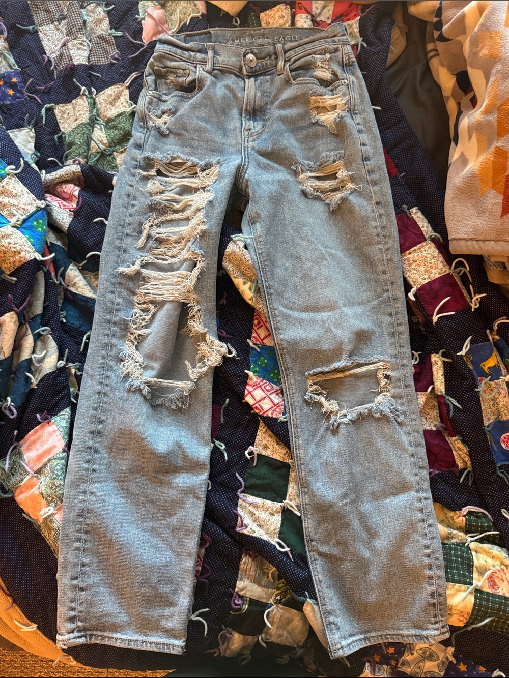 American Eagle Outfitters Light Blue Distressed Straight Leg Jeans